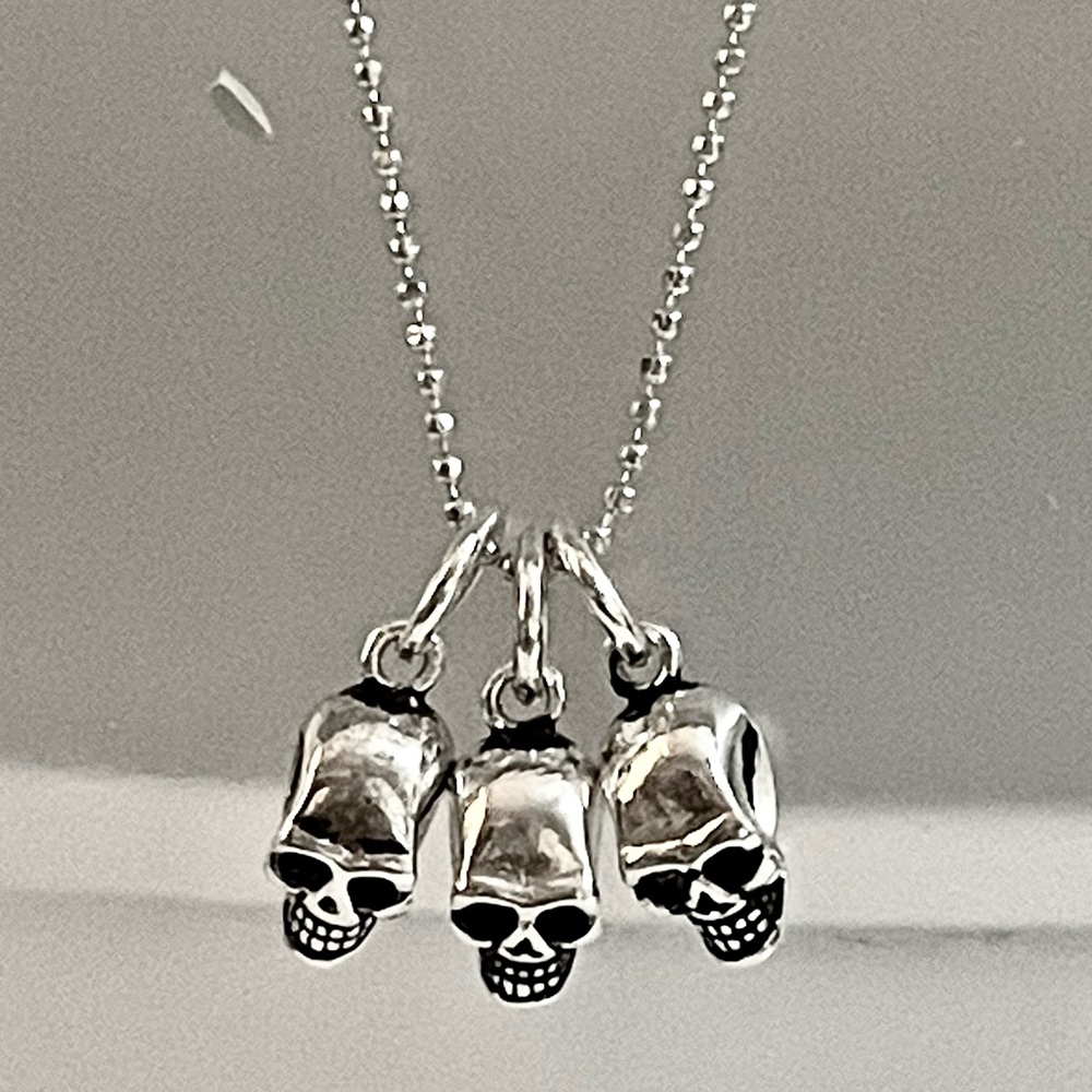 Micro Skull Trio Pendant on Chain Sterling Silver NEW Gift Box